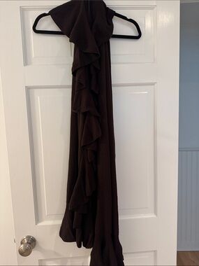 Magashoni Ruffled Knit Scarf in Dark Brown